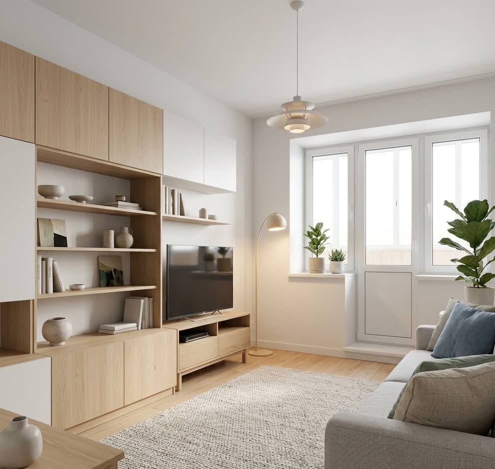 Гостиная после генерации Roomy, скандинавский стиль